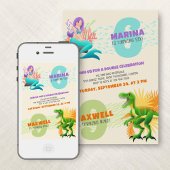 Mermaid Dinosaur Joint Double Birthday Invitation Kaart