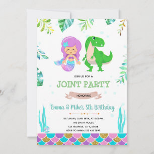 Mermaid dinosaur party-uitnodiging kaart