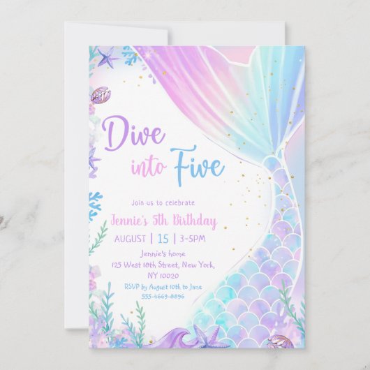 Mermaid Dive in Vijf Vijfde Dag Partij Kaart (Voorkant)