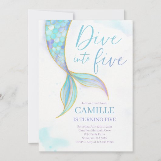 Mermaid Dive in Vijf Vijfde Dag Partij Kaart (Voorkant)