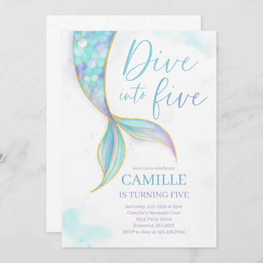 Mermaid Dive in Vijf Vijfde Dag Partij Kaart (Voorkant / Achterkant)