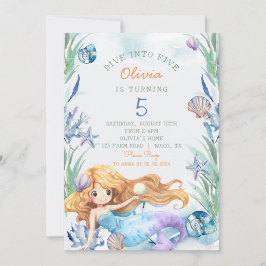 Mermaid Dive in Vijf Vijfde Dag Partij Kaart (Voorkant)