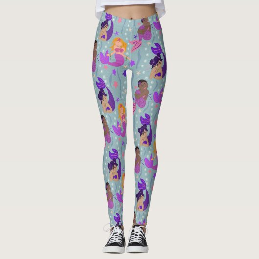 Mermaid Diversity Leggings - Roze, Paars, Aqua (Voorkant)
