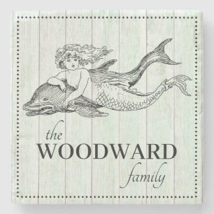 Mermaid Dolphin Familienaam Lake Beach House Stenen Onderzetter