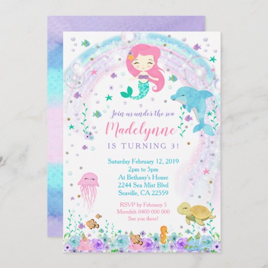 Mermaid Dolphin in het kader van de uitnodiging to (Voorkant / Achterkant)