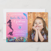 Mermaid & Dolphin onder Zee Geboortedatum Foto Kaart (Voorkant)