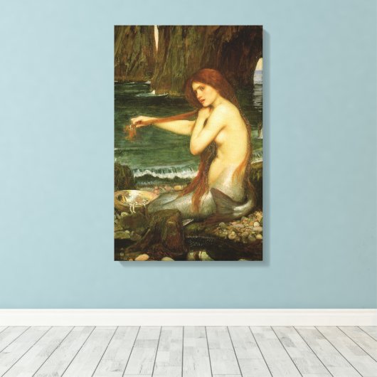 Mermaid door John William Waterhouse Canvas Afdruk (Insitu (Houten vloer))