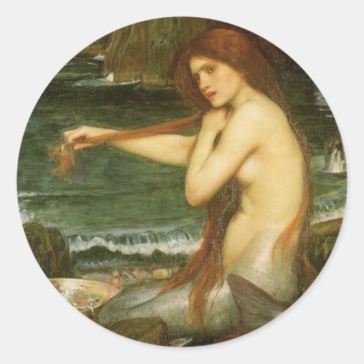 Mermaid door John William Waterhouse Ronde Sticker (Voorkant)