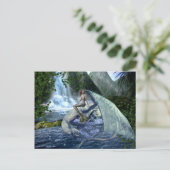 Mermaid Dragon Fantasy Waterval Landschap Briefkaart (Staand voorkant)