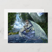 Mermaid Dragon Fantasy Waterval Landschap Briefkaart (Voorkant / Achterkant)