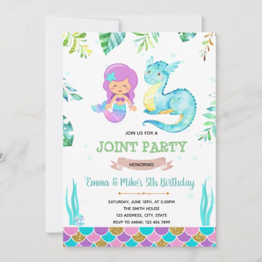 Mermaid dragon party-uitnodiging kaart (Voorkant)