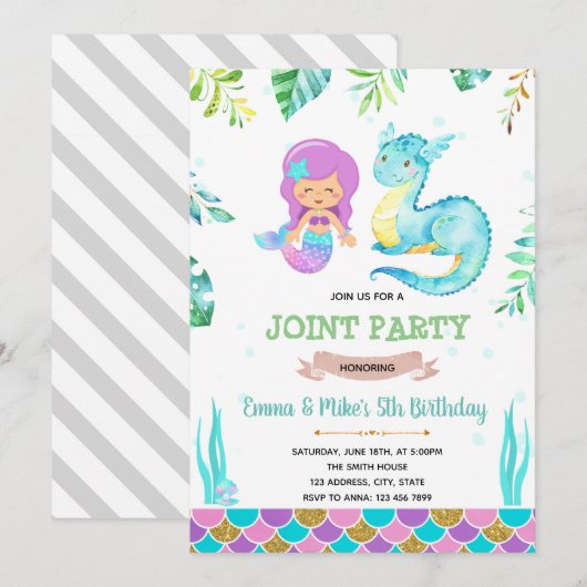 Mermaid dragon party-uitnodiging kaart (Voorkant / Achterkant)