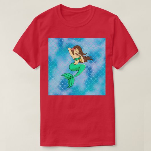 Mermaid Drawing on Blue Scales T-shirt (Design voorkant)