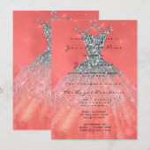 Mermaid Dress Glitter Bridal 16th Coral Silver Kaart (Voorkant / Achterkant)