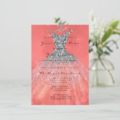 Mermaid Dress Glitter Bridal 16th Coral Silver Kaart (Staand voorkant)