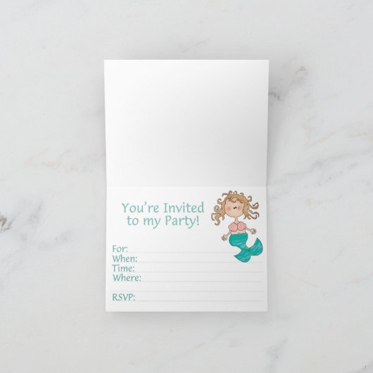 Mermaid Eerste Verjaardag Fill-in Uitnodigingen (Binnen)