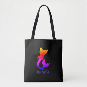 Mermaid Elegant Black Multicolor Silhouette-naam Tote Bag