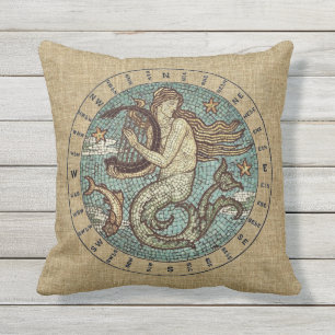 MERMAID EN COMPASS OUTDDEUR PILLOW - 16-INCH vierk Buitenkussen