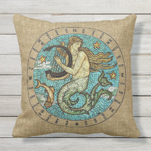 MERMAID EN COMPASS OUTDDEUR PILLOW - 20-INCH vierk Buitenkussen