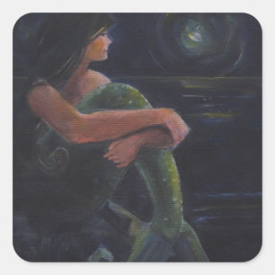 Mermaid en de maan vierkante sticker