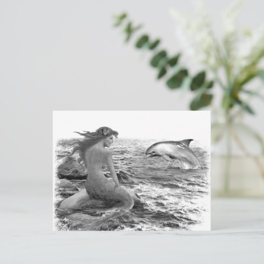 Mermaid en Dolphin Briefkaart (Staand voorkant)