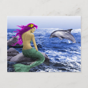 Mermaid en Dolphin Briefkaart