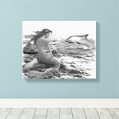 Mermaid en Dolphin Canvas Afdruk (Insitu (Houten vloer))