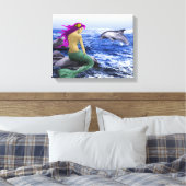 Mermaid en Dolphin Canvas Afdruk (Insitu (Slaapkamer))