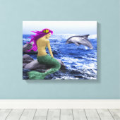 Mermaid en Dolphin Canvas Afdruk (Insitu (Houten vloer))