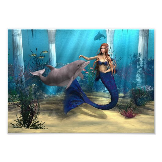 Mermaid en Dolphin Foto Afdruk (Voorkant)