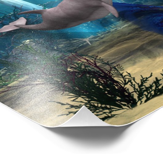 Mermaid en Dolphin Foto Afdruk (Hoek)