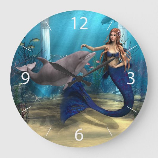 Mermaid en Dolphin Grote Klok (Voorkant)