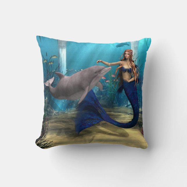 Mermaid en Dolphin Kussen (Voorkant)