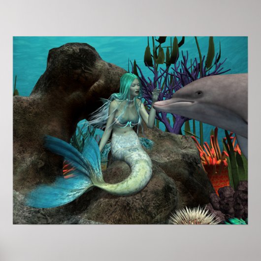 Mermaid en Dolphin Poster (Voorkant)