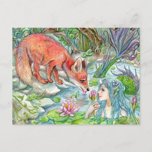 Mermaid en Fox Briefkaart (Voorkant)