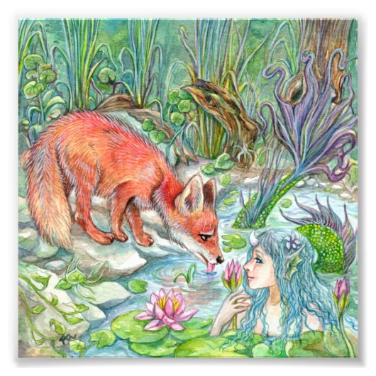 Mermaid en Fox Foto Afdruk (Voorkant)
