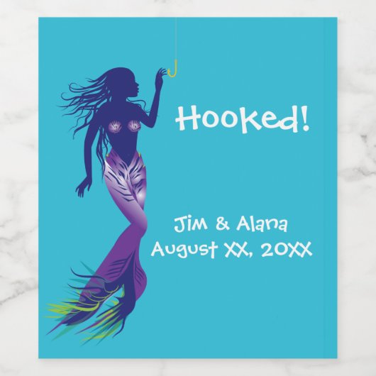 Mermaid en Golden Hook Wijn Etiket (Enkel label)