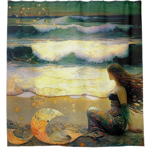 Mermaid en Golden Zee Sprites Douchegordijn (Voorkant)