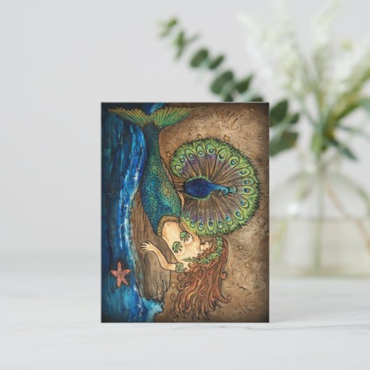 Mermaid en Peacock Briefkaart (Staand voorkant)