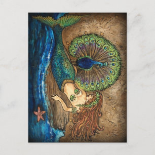 Mermaid en Peacock Briefkaart