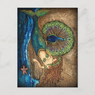 Mermaid en Peacock Briefkaart