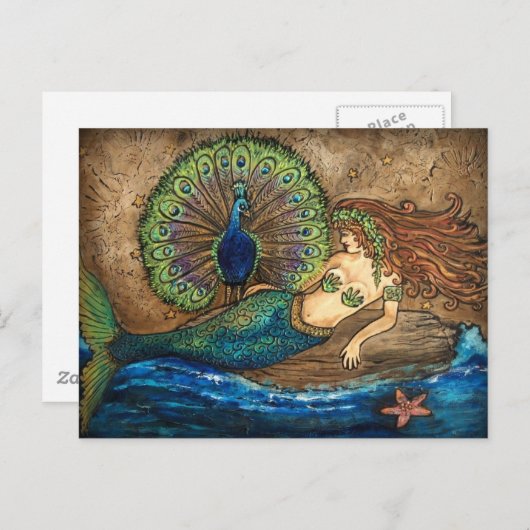Mermaid en Peacock Briefkaart (Voorkant / Achterkant)