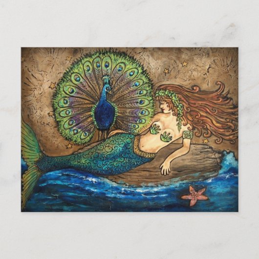 Mermaid en Peacock Briefkaart (Voorkant)