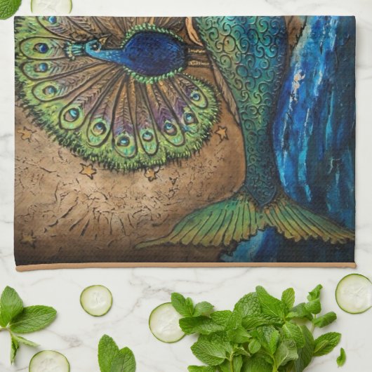 Mermaid en Peacock Theedoek (Gevouwen)