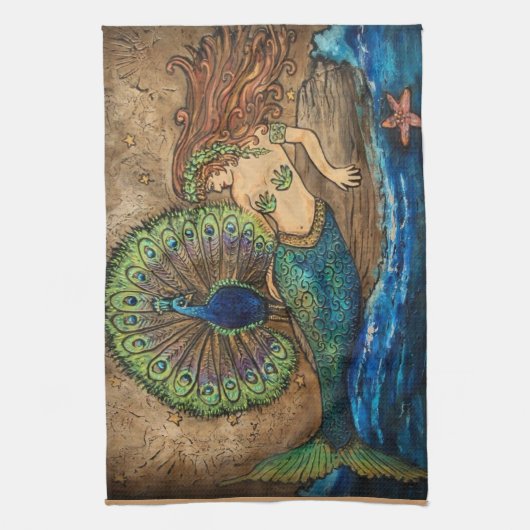 Mermaid en Peacock Theedoek (Verticaal)