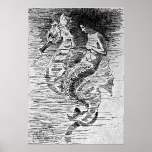 Mermaid en Seahorse Poster (Voorkant)