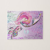 Mermaid en Zee Turtle Friends, voeg Initialen meis Legpuzzel (Horizontaal)