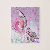 Mermaid en Zee Turtle Friends, voeg Initialen meis Legpuzzel (Verticaal)