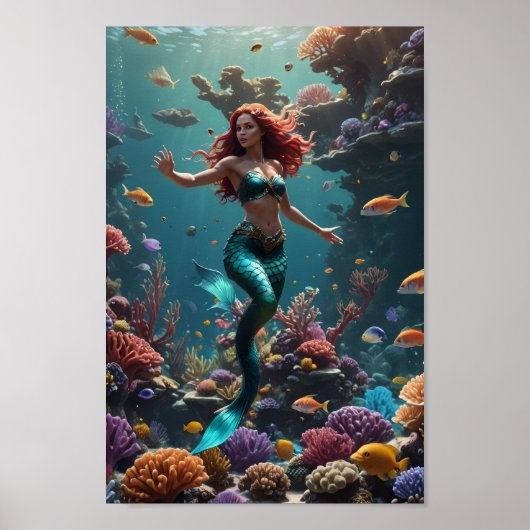 Mermaid enjoying the reef poster (Voorkant)