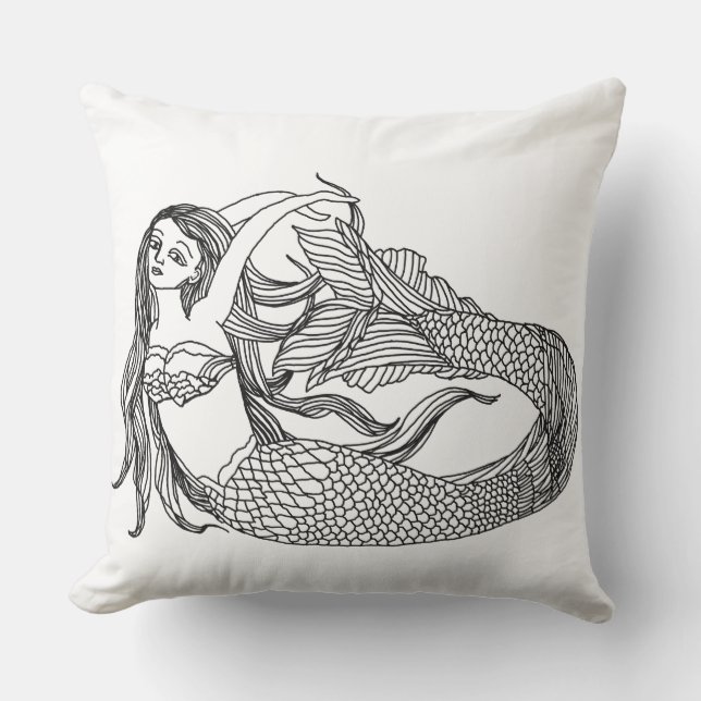 Mermaid Fantasy Art Black White Modern Decor Kussen (Voorkant)